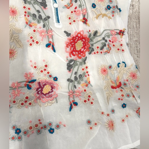 Johnny Was Audrey White Tunic Women's Embroidered Floral Long Sleeved Size Small - Picture 9 of 11
